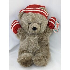 Applause Brown Bear Plush Knit Hat Mittens 13 Inch 1987 Stuffed Animal Toy